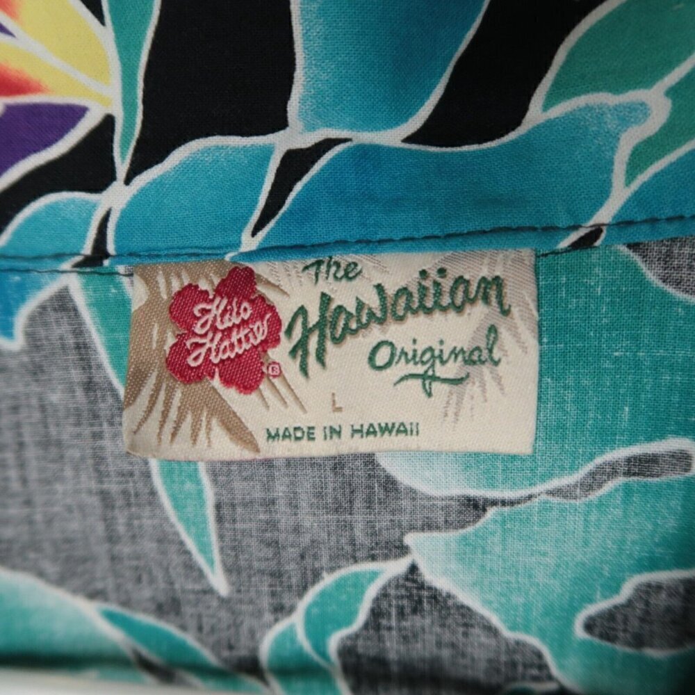 VTG Hilo Hattie The Hawaiian Original Shirt Blue Floral Cotton Retro Men's Large - Picture 12 of 13